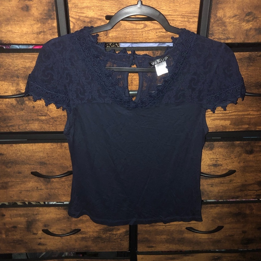 VENUS Dark Blue Lace Blouse Small